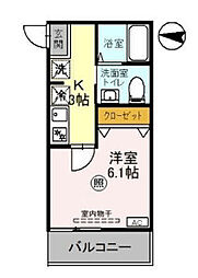 キャメル三郷中央4 1Kの間取図画像