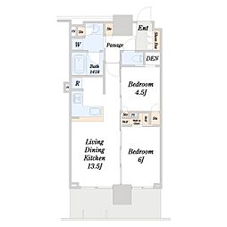 グランドシティタワー月島 2LDKの間取図画像