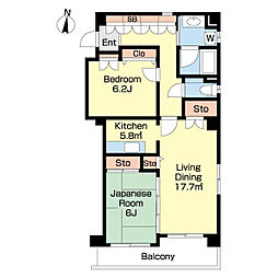 ディアコート篠崎II 2階2LDKの間取り