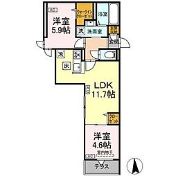セレスティア六町II 1階2LDKの間取り