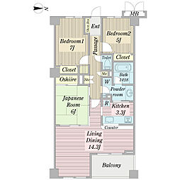 リリーベル宮前ヒルズ 3LDKの間取図画像