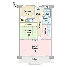 コートヒル取手 3階2LDKの間取り