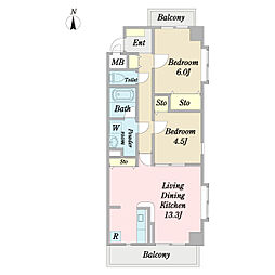 アミスタ 2LDKの間取図画像