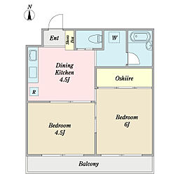 Felease朝霞 2DKの間取図画像