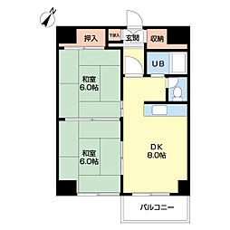 南郷丘ハイツ 2DKの間取図画像
