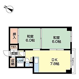 南郷丘ハイツ 2DKの間取図画像