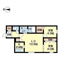 プログレス東区役所前 2LDKの間取図画像
