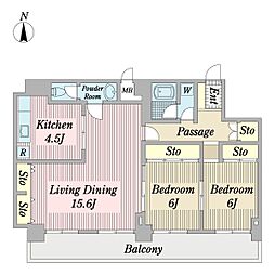 サンマインド 5階2LDKの間取り