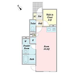 ブリリアヒルズB ワンルームの間取図画像