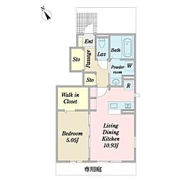 フォーゲルガルテン神代2号 1LDKの間取図画像