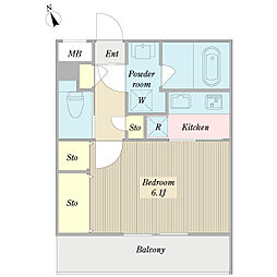 ビオテラスハラシン 1Kの間取図画像