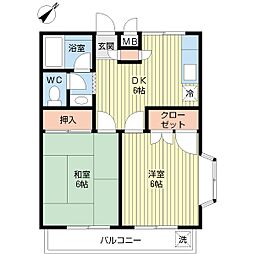 エステージ調布A棟 2DKの間取図画像