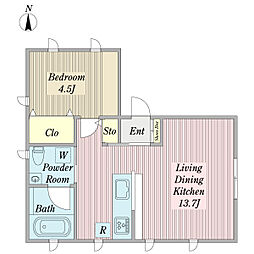 リシャール戸越公園 1LDKの間取図画像