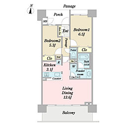 Ｕ−Ｄｒｅａｍ東川口駅前 13階2LDKの間取り