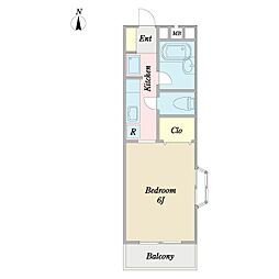 プレジール南越 1Kの間取図画像