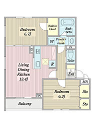 メグナリア 1階2LDKの間取り