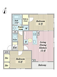 メグナリア 3階2LDKの間取り
