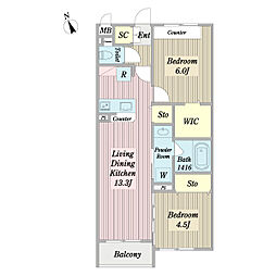 エールドゥヴィ 2階2LDKの間取り
