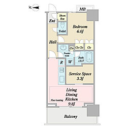 浅草タワー 1SLDKの間取図画像