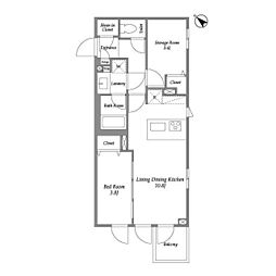 Ｌａ　Ｐｅｒｌａ　Ｉｃｈｉｇａｙａ−Ｓａｄｏｈａｒａｃｈｏ 2階1SLDKの間取り