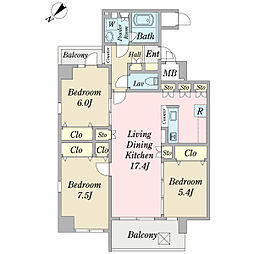 GRANDEFAREセンター北 3LDKの間取図画像