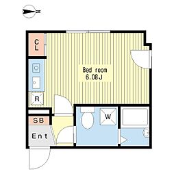 MODULOR不動前 ワンルームの間取図画像