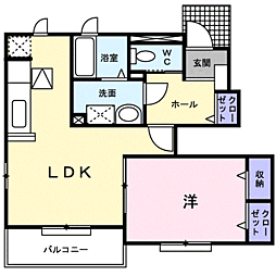 クララ 1階1LDKの間取り