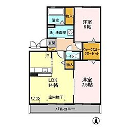 ベルデュールA 2LDKの間取図画像