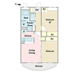 プリムローズヒル大門2 2LDKの間取図画像