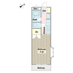 プレミール田中 1階1Kの間取り