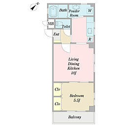 笹堤ビル 2階1LDKの間取り