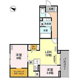 八潮市大字垳アパート 2LDKの間取図画像