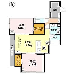 RESIDENCE KAZE 桜 2LDKの間取図画像