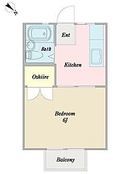 ホープハイツ 2階1Kの間取り