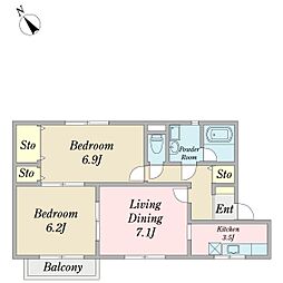 フォルトゥーナ春日部 2LDKの間取図画像