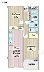 エミネンスかわぐち 2LDKの間取図画像