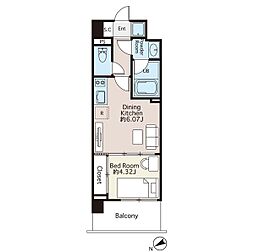 ブリリアントブルー大森山王 1DKの間取図画像