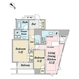 プラウド山王2丁目 2LDKの間取図画像