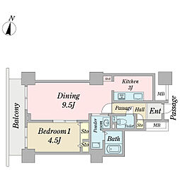 UR都市機構天王洲ビュータワー 1LDKの間取図画像