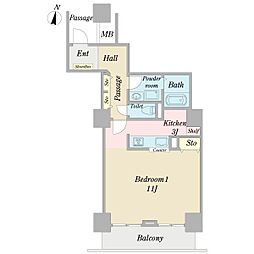 UR都市機構天王洲ビュータワー 1Kの間取図画像