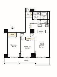 シーリアお台場三番街4号棟 2LDKの間取図画像