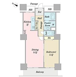 UR都市機構天王洲ビュータワー 1LDKの間取図画像