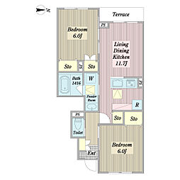 Ｒｏｃｋ　Ｓｈｉｅｌｄ 1階2LDKの間取り