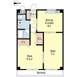 ピアコート 3階2DKの間取り