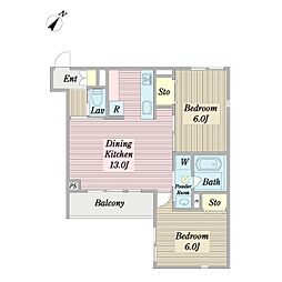ラヴァンド 2LDKの間取図画像