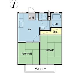 荒井ハイツ1 2DKの間取図画像