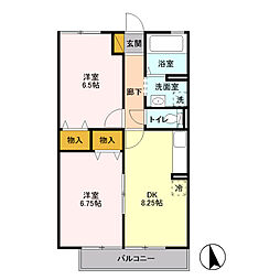 ハイム シンフォニア　Ａ・Ｂ 2階2DKの間取り