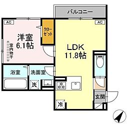 セレスティア細田B 302 3階1LDKの間取り