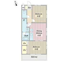 タウンコート室町 2DKの間取図画像