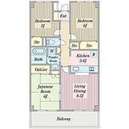 南八幡三番館 3LDKの間取図画像